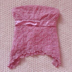 Magenta lace and satin tube top